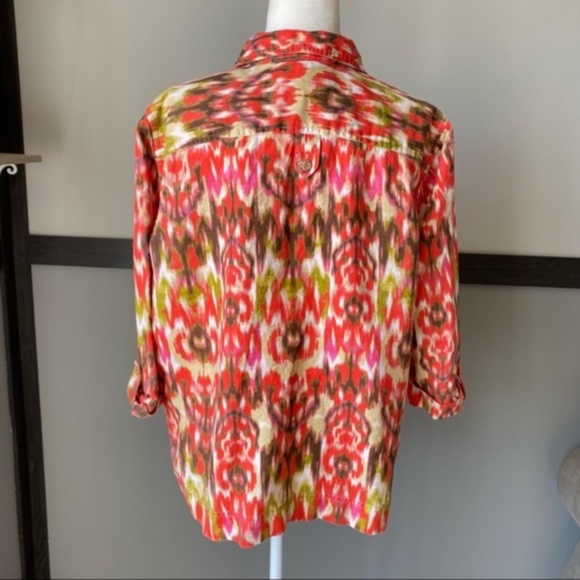 JONES NEW YORK SPORT button down shirt 3/4 sleeve collar neck watercolor - Picture 3 of 14